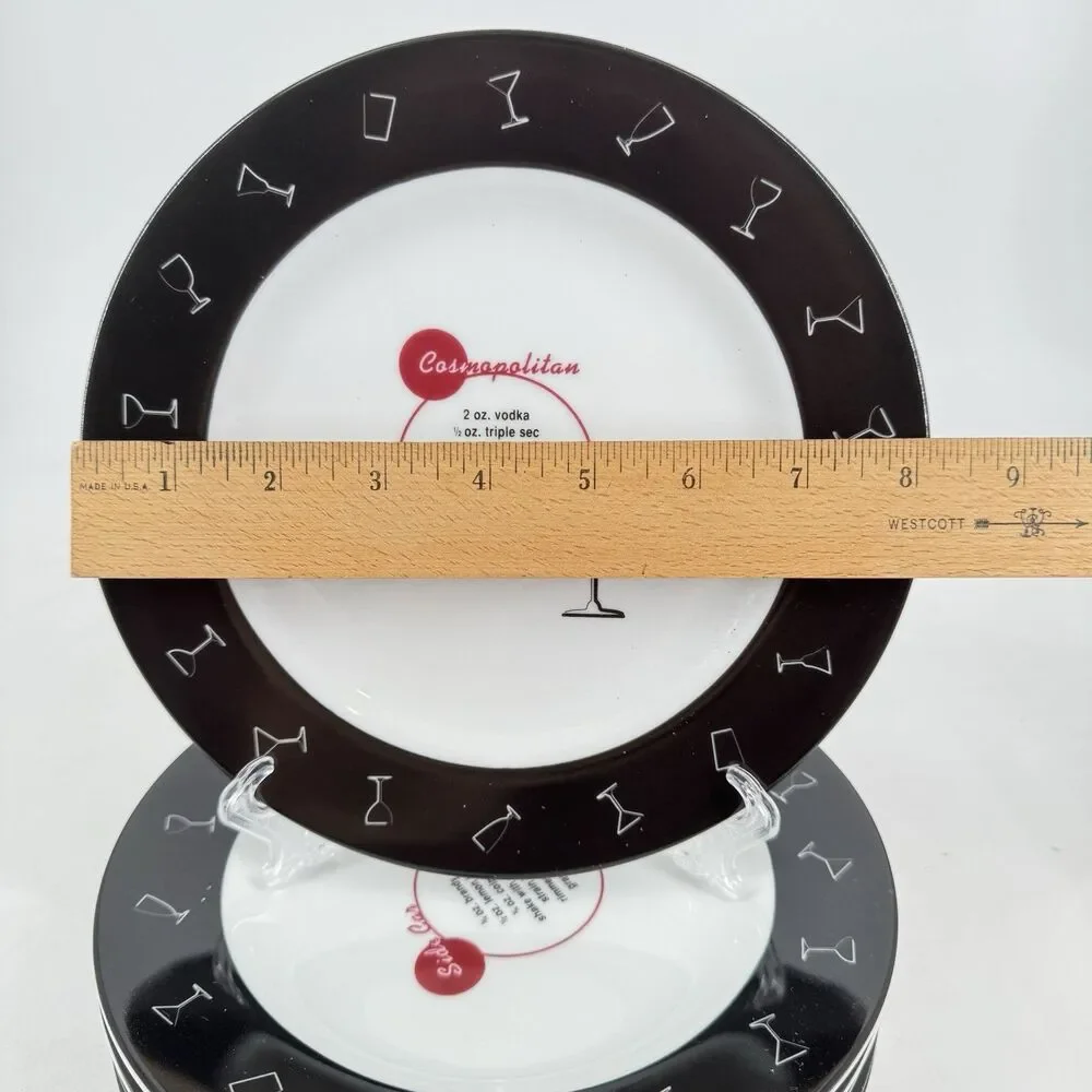 Pottery Barn Retro Bar Mixed Drinks 8 1/8” Dessert Salad Plates Set of 6